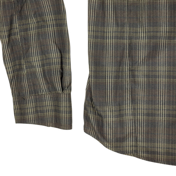 Columbia Men M Omnishade Button Up Shirt Nylon Brown Plaid Vents Roll Tab Sleeve - Picture 12 of 13